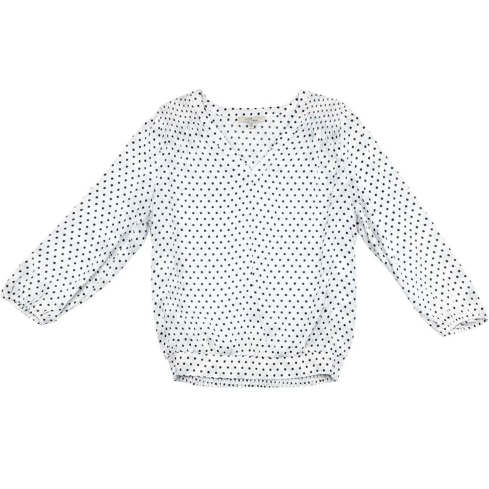 Lo Serin Polka Dot Blouse White Black Sheer 3/4 Sleeve Top Women's L - Picture 2 of 13